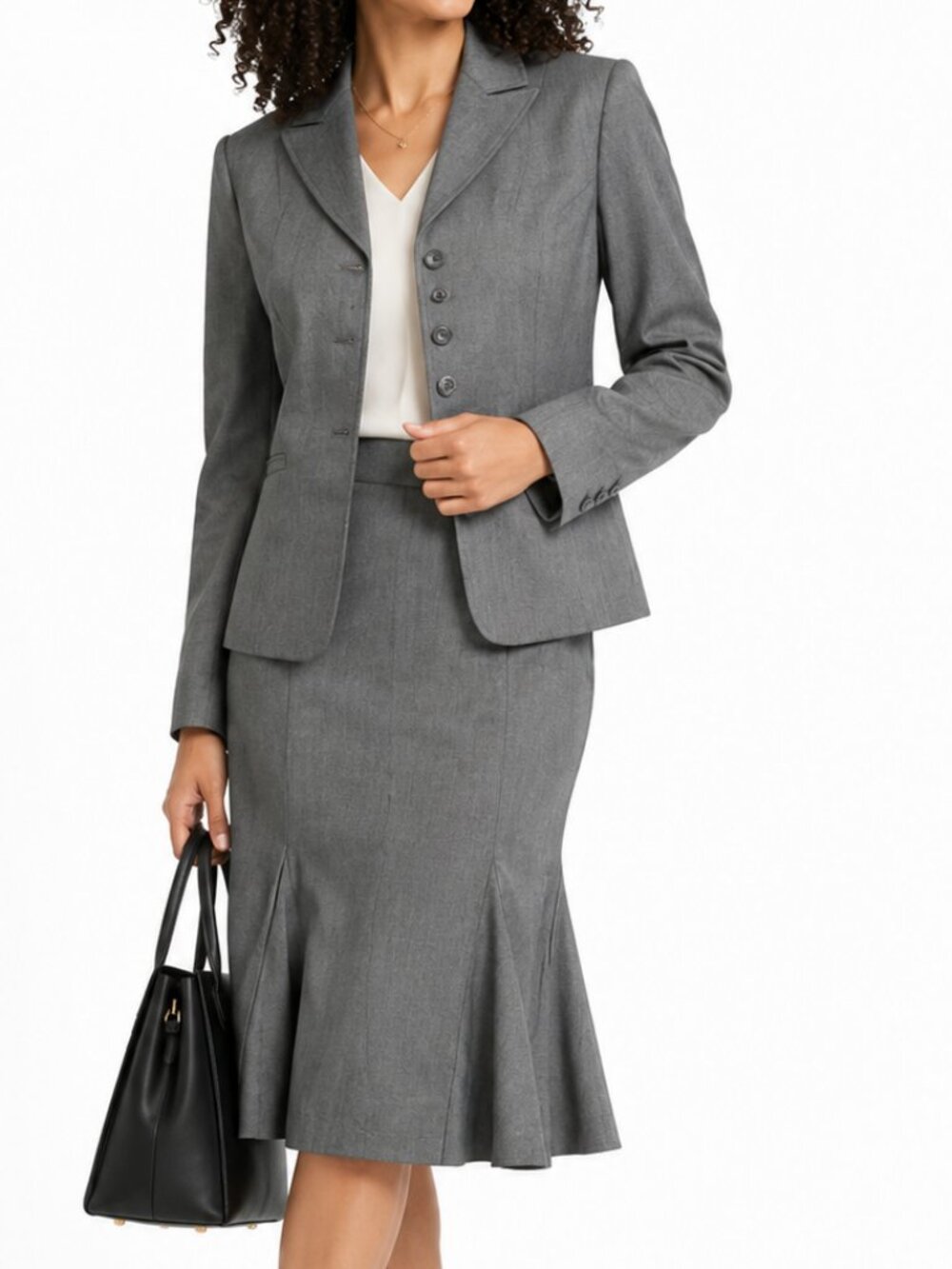 Tahari Arthur S. Levine Gray Skirt Suit Set Size 8 Career Blazer & Flared Skirt